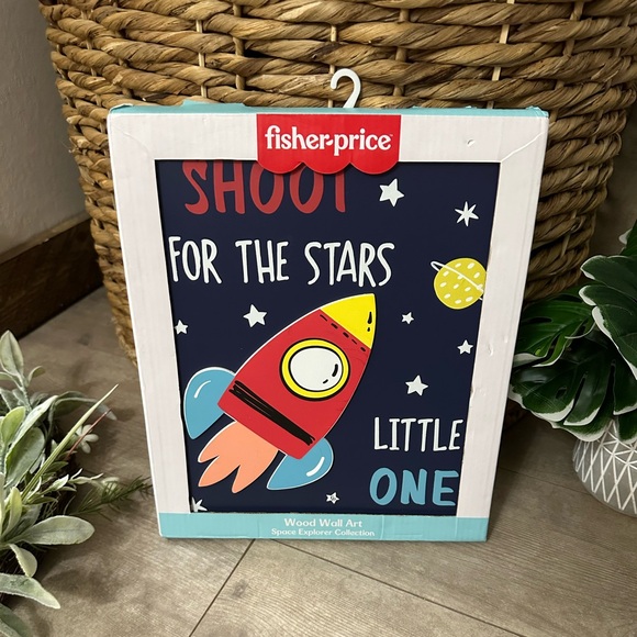 New Fisher-Price Space Explorer Rocket Wall Art Wood Boy’s Room Baby Nursery - Picture 3 of 15